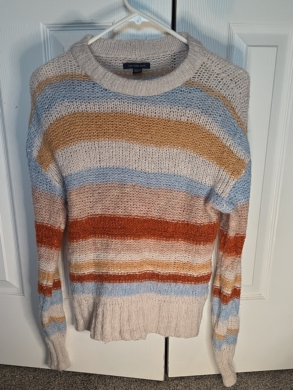American Eagle Outfitters Striped Crewneck Sweater in Cream, Blue & Rust XS